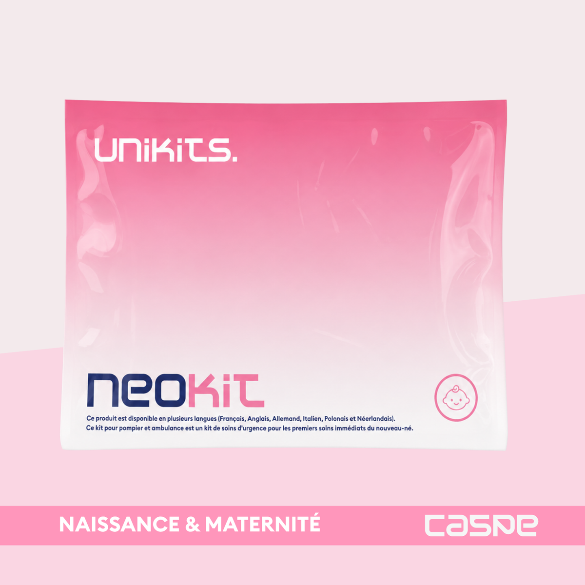 Kit de premiers soins d'urgence pour nouveau-né UNIKITS NEOKIT, kit médical compact pour soins immédiats du nouveau-né.