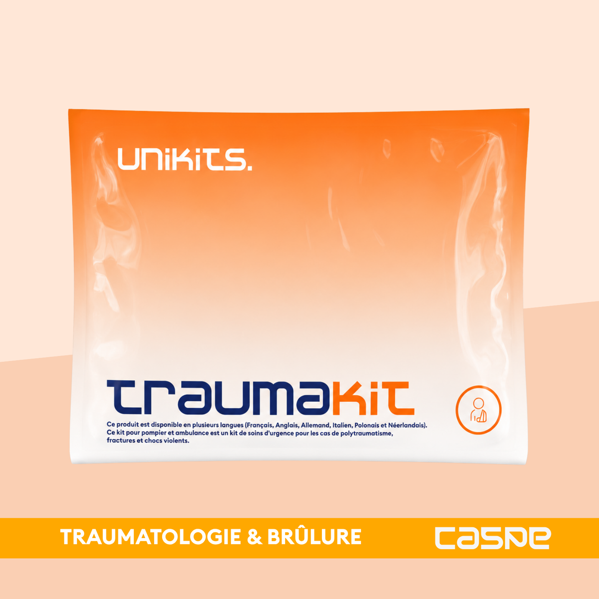 Kit de soins traumakits UNIKITS™ avec bandages et compresses pour traumatismes et chocs violents.
